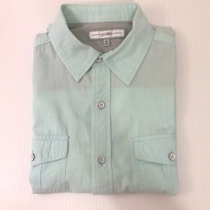 PD&C Mens Short Sleeve Aqua Blue Button Down Shirt - Size Medium